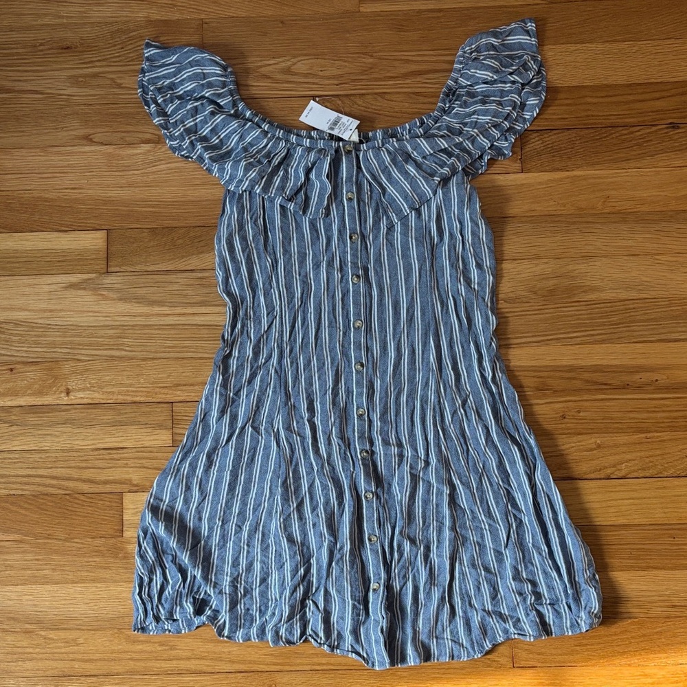 American Eagle Outfitters Blue Striped Ruffle Dress